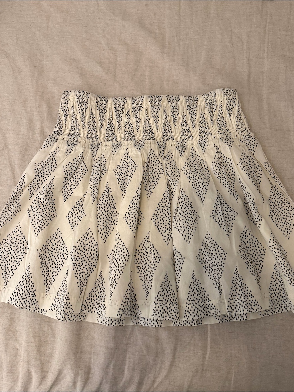 Madewell Cream Mini Skirt with Black Diamond Print